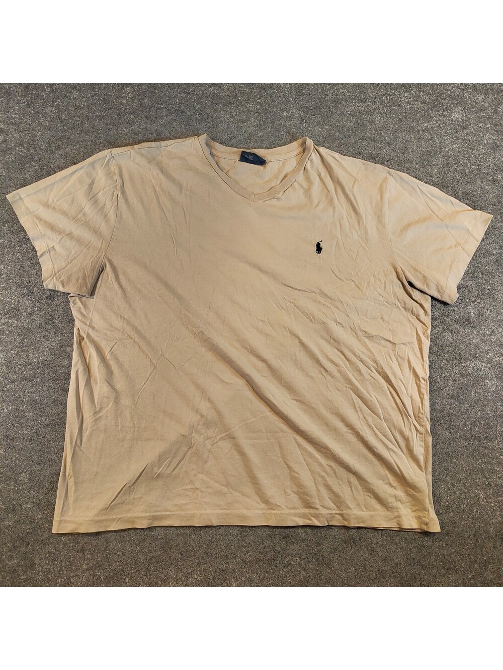 Vintage Polo by Ralph Lauren Tan V-Neck T-Shirt with Black Pony Logo Men's XL